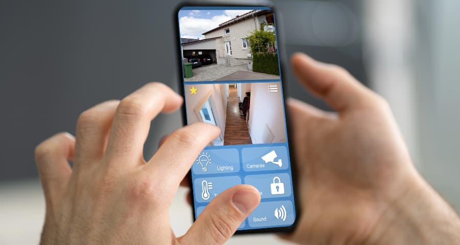 Resident examining surveillance camera streams on a mobile device